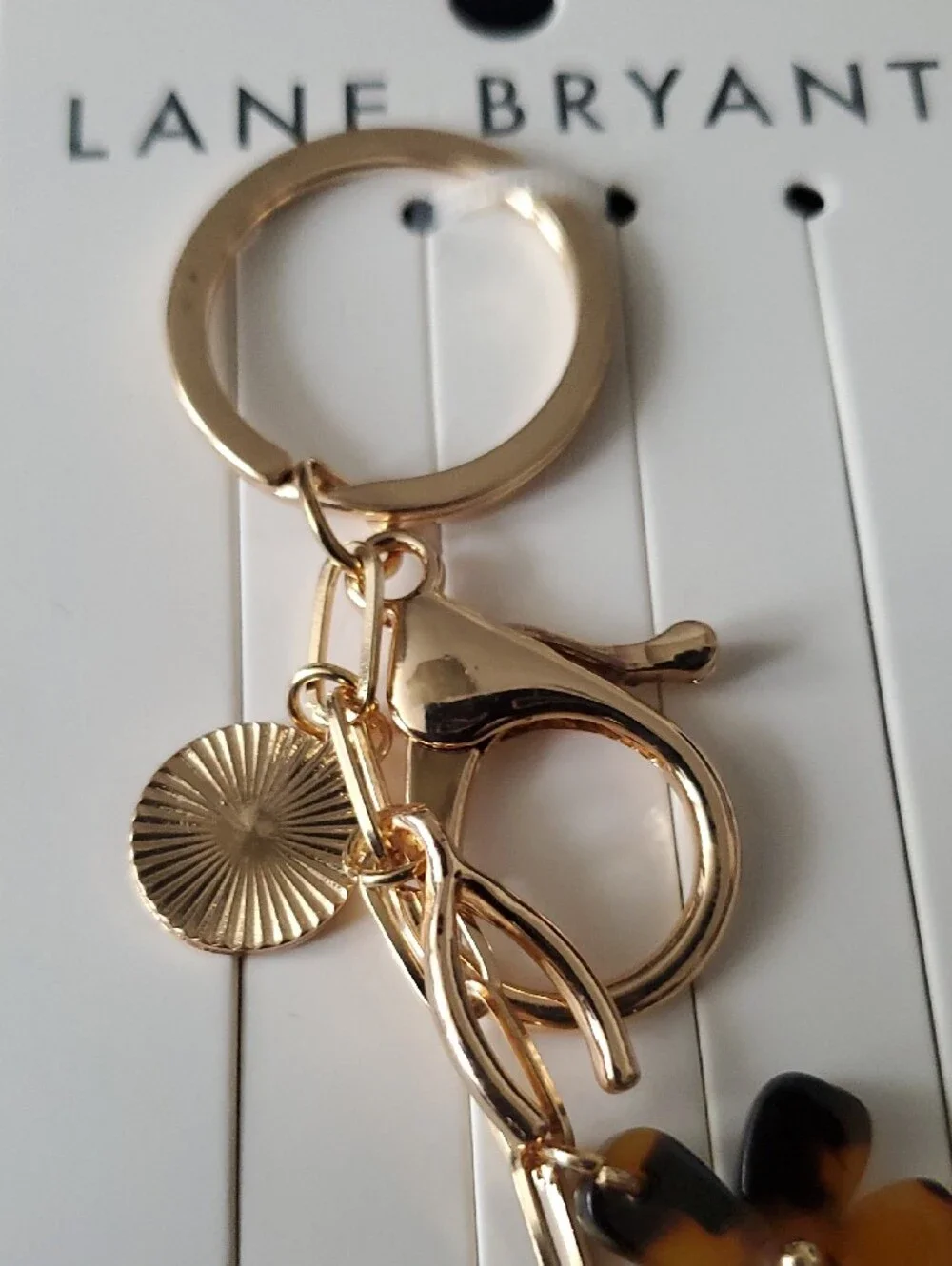 Lane Bryant Gold Heart & Tortoise Charm Keychain with Red Tassel